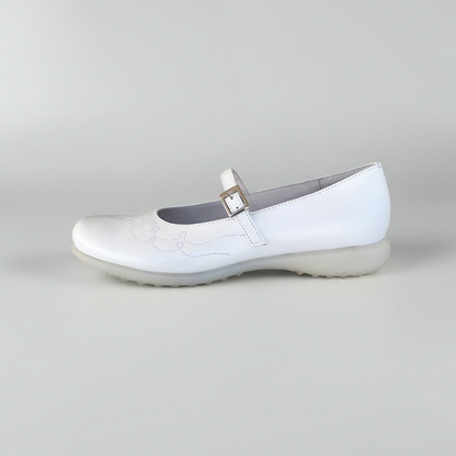 Ballerine con cinturino Cricket 1903 Vera Pelle Bianco Perlato, Numero 38 EU