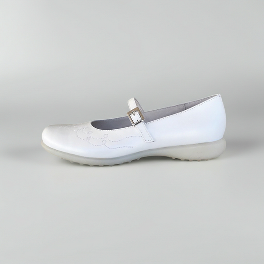 Ballerine con cinturino Cricket 1903 Vera Pelle Bianco Perlato, Numero 38 EU