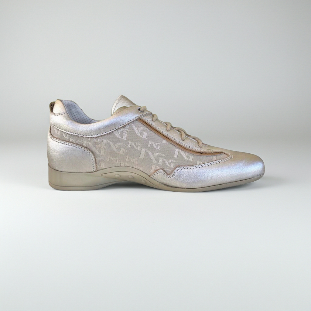 Sneakers basse Donna NeroGiardini 00285 Vera Pelle Platino Lamè Oro Monogram