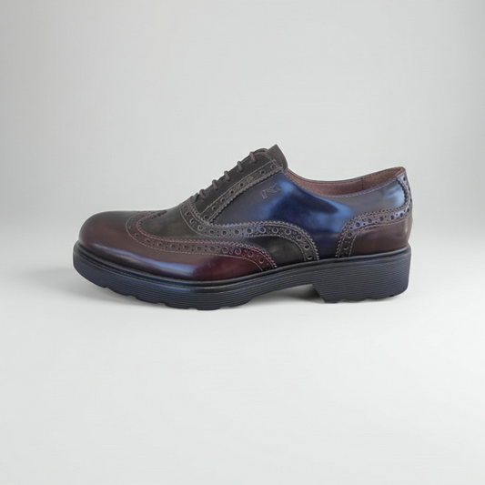 Scarpa Inglesina Stringata Donna NeroGiardini A616170D - Stile Oxford,  Fondo Basso, Vera Pelle Abrasivato, Bordeaux, Antracite, Blu - Numero 37