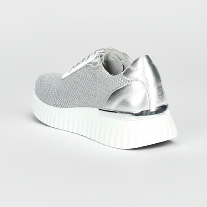 Sneakers Cinzia Soft Iv16553 Donna Grigio Argento Tessuto Elasticizzato, con Plantare estraibile, Platform Bianco