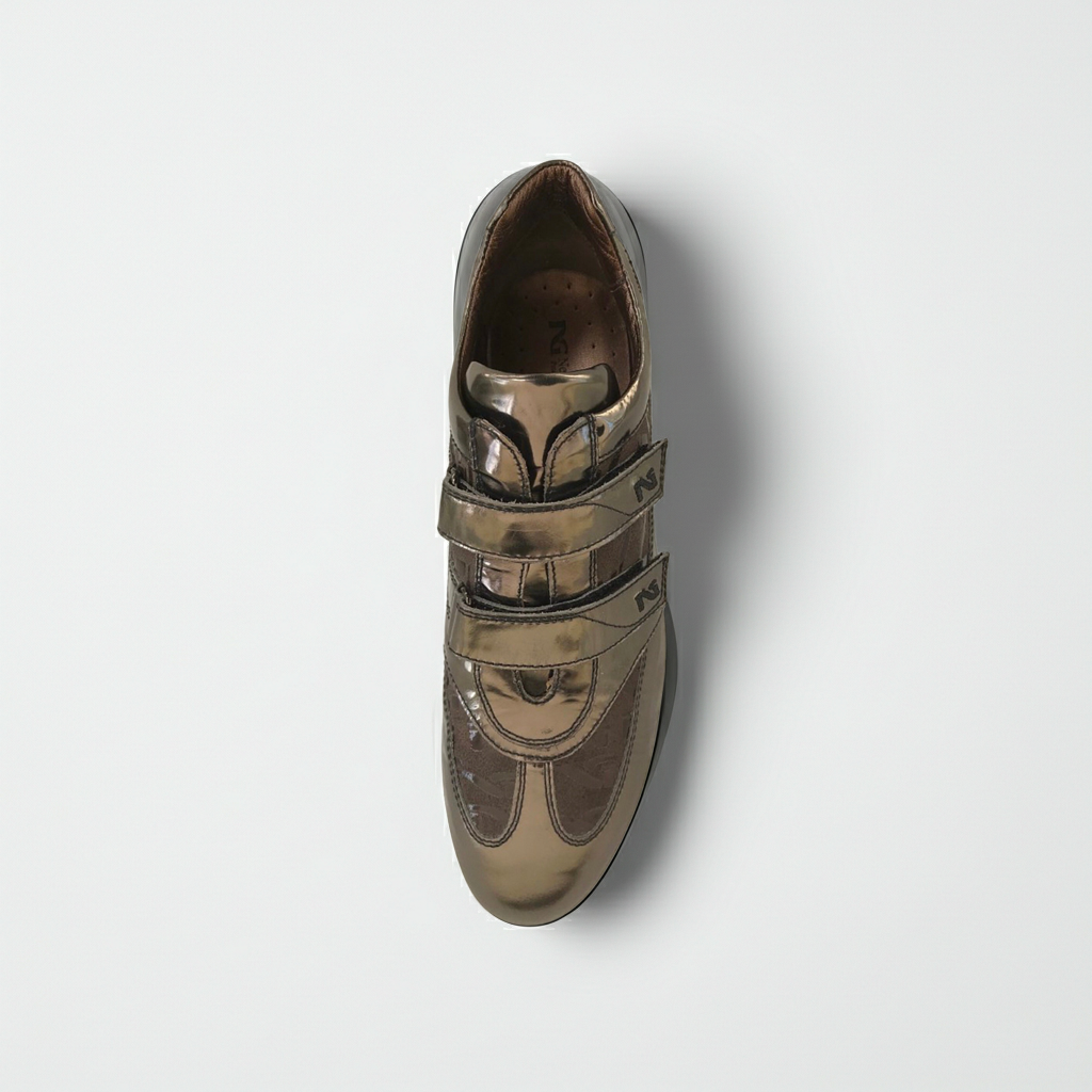 Sneakers donna NeroGiardini 456 con doppio strappo, Vera pelle Specchiato, Antracite, 39 EU