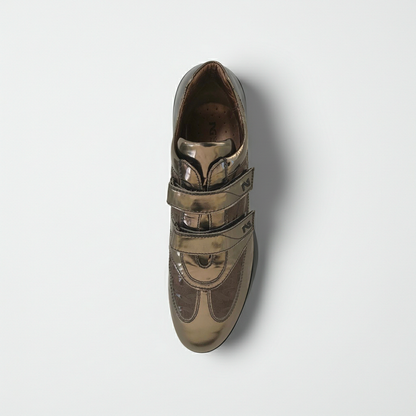 Sneakers donna NeroGiardini 456 con doppio strappo, Vera pelle Specchiato, Antracite, 39 EU