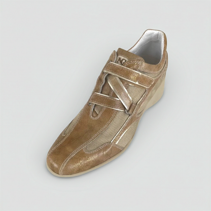 Sneakers con strappo Donna NeroGiardini Art 00681 Zeppa Vera Pelle Sabbia Laminato Oro