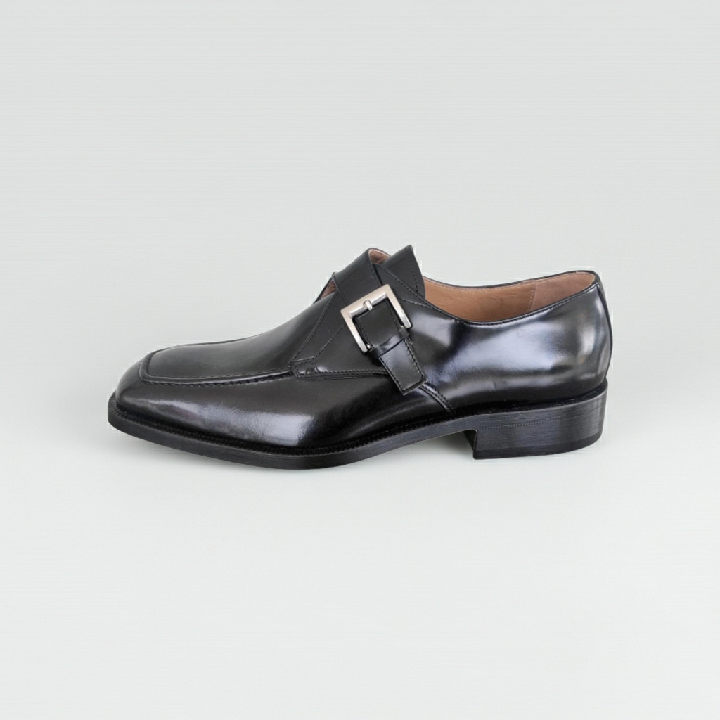 Scarpe Eleganti Uomo Colletti 2724 Vera Pelle Nero Lucido con Fibbia Argento