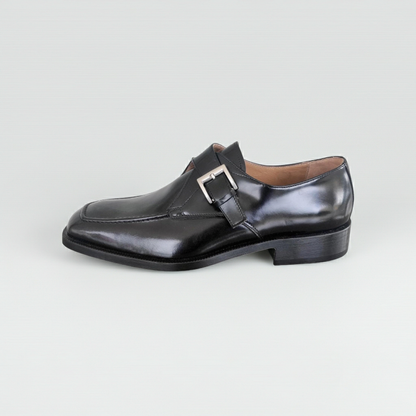 Scarpe Eleganti Uomo Colletti 2724 Vera Pelle Nero Lucido con Fibbia Argento