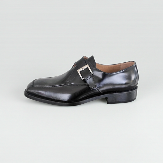 Scarpe Eleganti Uomo Colletti 2724 Vera Pelle Nero Lucido con Fibbia Argento