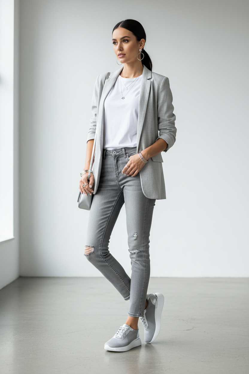 Sneakers Cinzia Soft Iv16553 Donna Grigio Argento Tessuto Elasticizzato, con Plantare estraibile, Platform Bianco