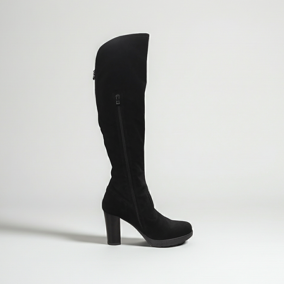 Stivali sopra al ginocchio Donna NeroGiardini A005206D - in Vera Pelle scamosciata, con plateau, cerniera zip, Tacco 9 cm, Nero