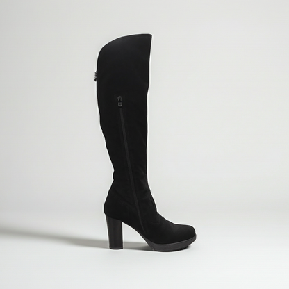 Stivali sopra al ginocchio Donna NeroGiardini A005206D - in Vera Pelle scamosciata, con plateau, cerniera zip, Tacco 9 cm, Nero