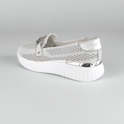 Mocassini Donna Cinzia Soft 16555 Vera Pelle Bianco Ghiaccio