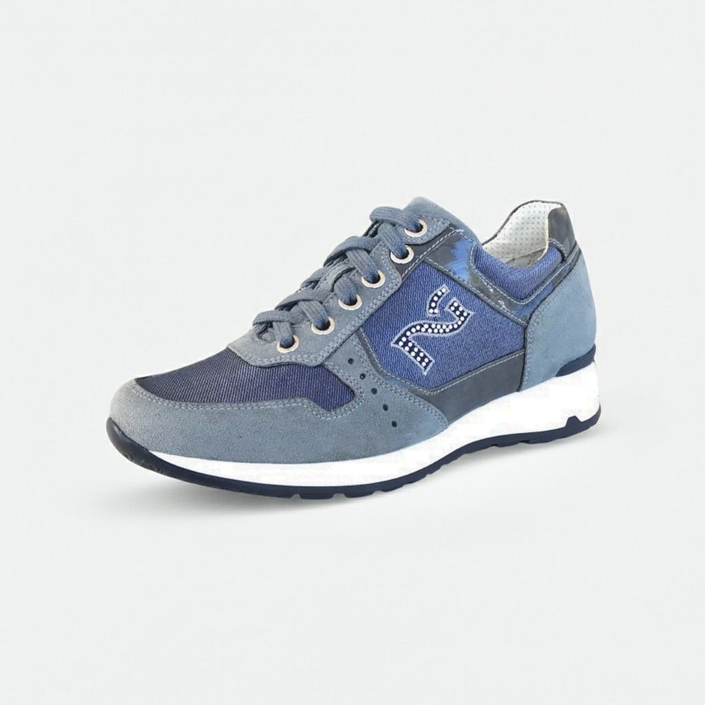 Sneakers Donna NeroGiardini P308390D Vera Pelle e Tessuto Denim Blu Avio, Numero 36 EU