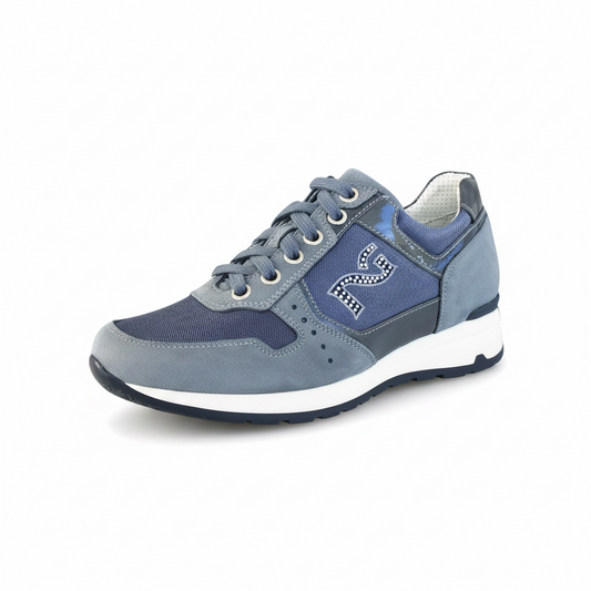 Sneakers Donna NeroGiardini P308390D Vera Pelle e Tessuto Denim Blu Avio, Numero 36 EU