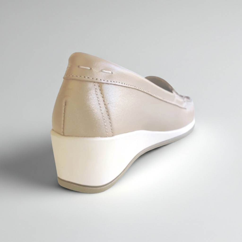 Mocassini con Zeppa Donna Cinzia Soft 001 Vera Pelle Beige Perlato