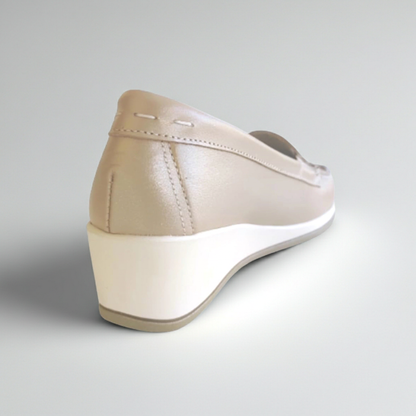 Mocassini con Zeppa Donna Cinzia Soft 001 Vera Pelle Beige Perlato