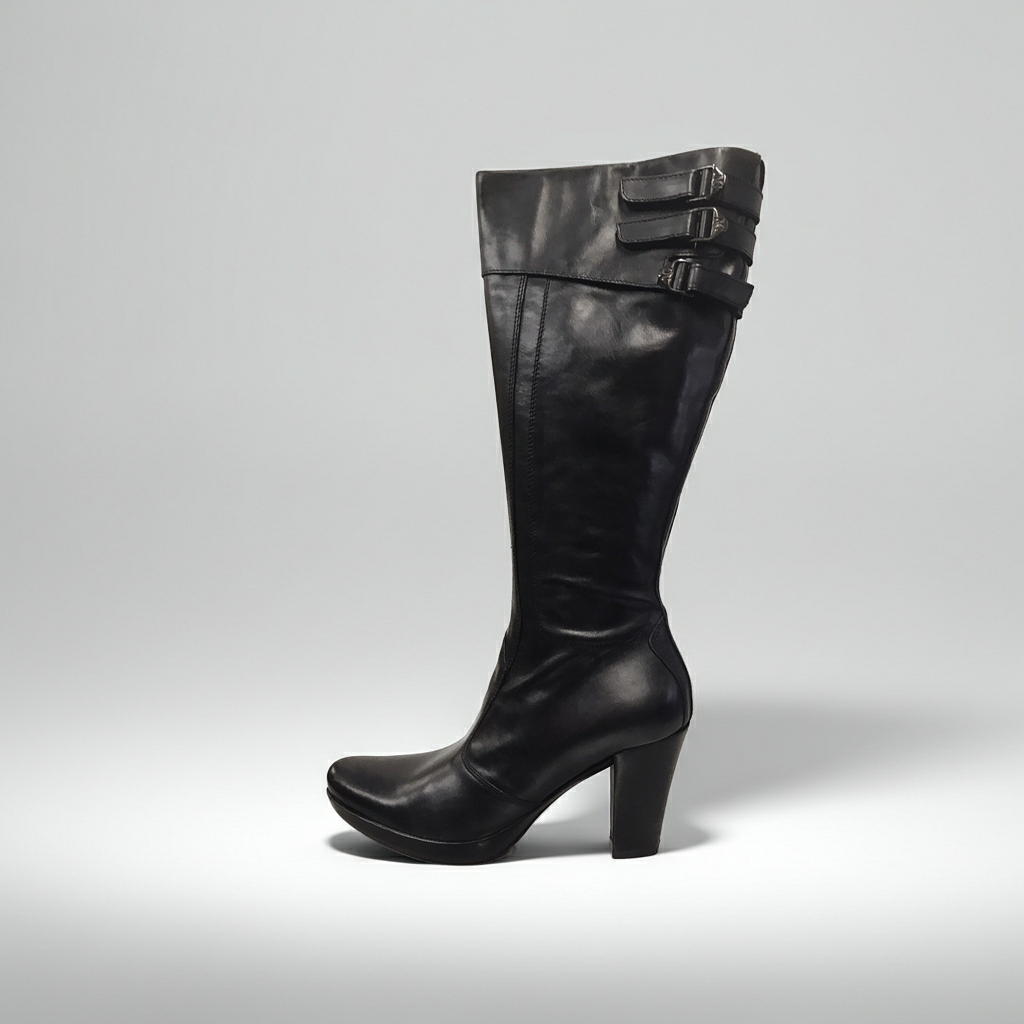 Stivali Donna NeroGiardini art 185 Tacco a blocco alto con plateau, Vera Pelle, Nero, Cerniera zip - Numero 39 (EU)