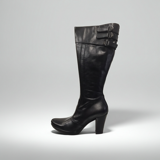 Stivali Donna NeroGiardini art 185 Tacco a blocco alto con plateau, Vera Pelle, Nero, Cerniera zip - Numero 39 (EU)