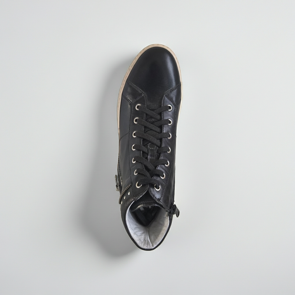 Sneakers Donna NeroGiardini A513500D, Vera Pelle, con lacci e zip, borchie