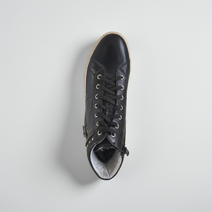 Sneakers Donna NeroGiardini A513500D, Vera Pelle, con lacci e zip, borchie