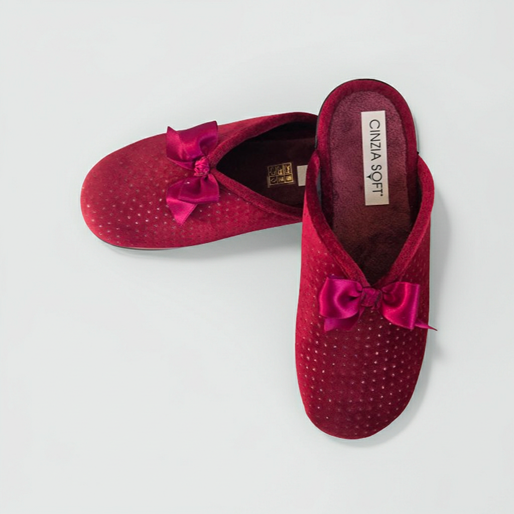Cinzia Soft IEB152851, Ciabatte Pantofole Donna in Velour Bordeaux con Fiocco e Punti Luce, Comfort
