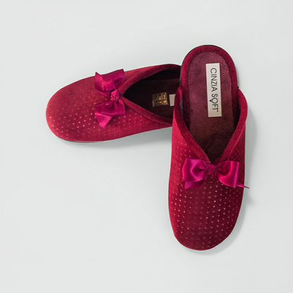 Cinzia Soft IEB152851, Ciabatte Pantofole Donna in Velour Bordeaux con Fiocco e Punti Luce, Comfort