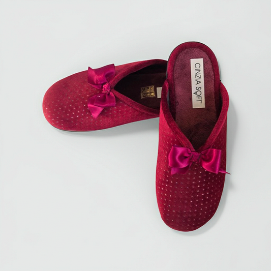 Cinzia Soft IEB152851, Ciabatte Pantofole Donna in Velour Bordeaux con Fiocco e Punti Luce, Comfort
