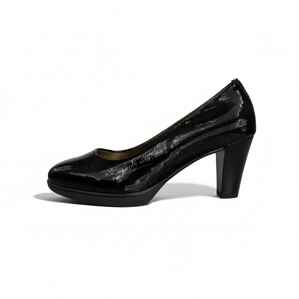 Décolleté Donna NeroGiardini A616656DE - Tacco 6 cm con Plateau, Vera Pelle, Vernice Rigatino, Colore Nero