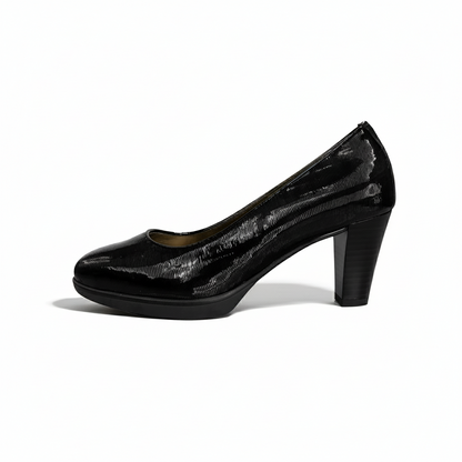 Décolleté Donna NeroGiardini A616656DE - Tacco 6 cm con Plateau, Vera Pelle, Vernice Rigatino, Colore Nero