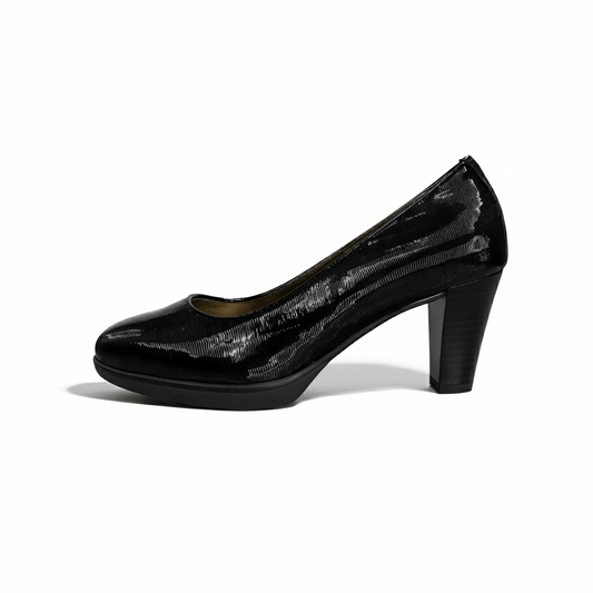 Décolleté Donna NeroGiardini A616656DE - Tacco 6 cm con Plateau, Vera Pelle, Vernice Rigatino, Colore Nero