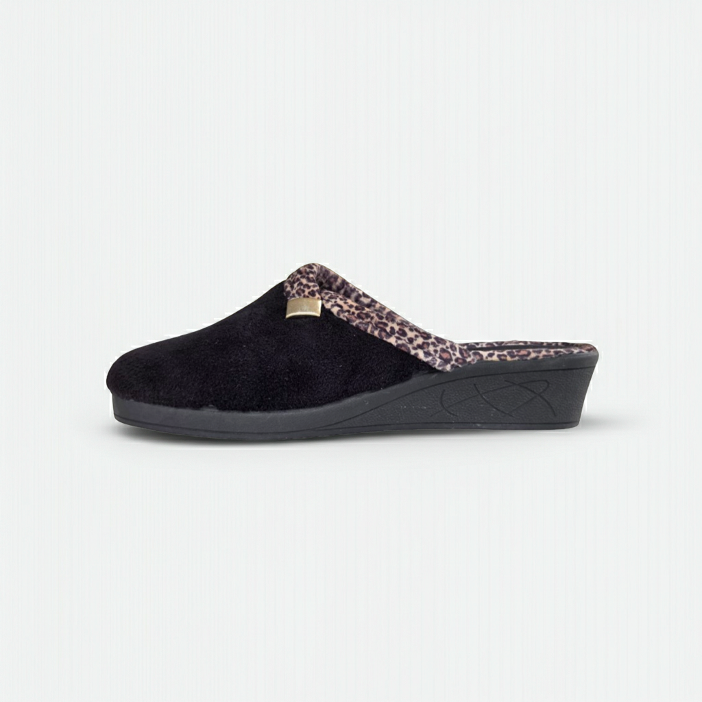 Cinzia Soft, IEA3506, Ciabatte Pantofole Donna in Velour Nero con Bordo Leopardato, Comfort