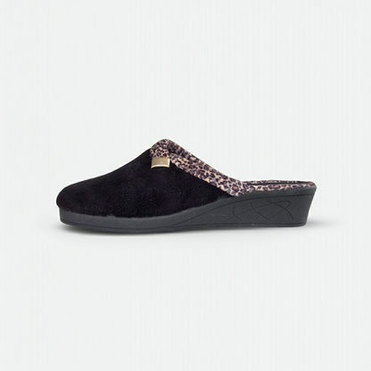 Cinzia Soft, IEA3506, Ciabatte Pantofole Donna in Velour Nero con Bordo Leopardato, Comfort