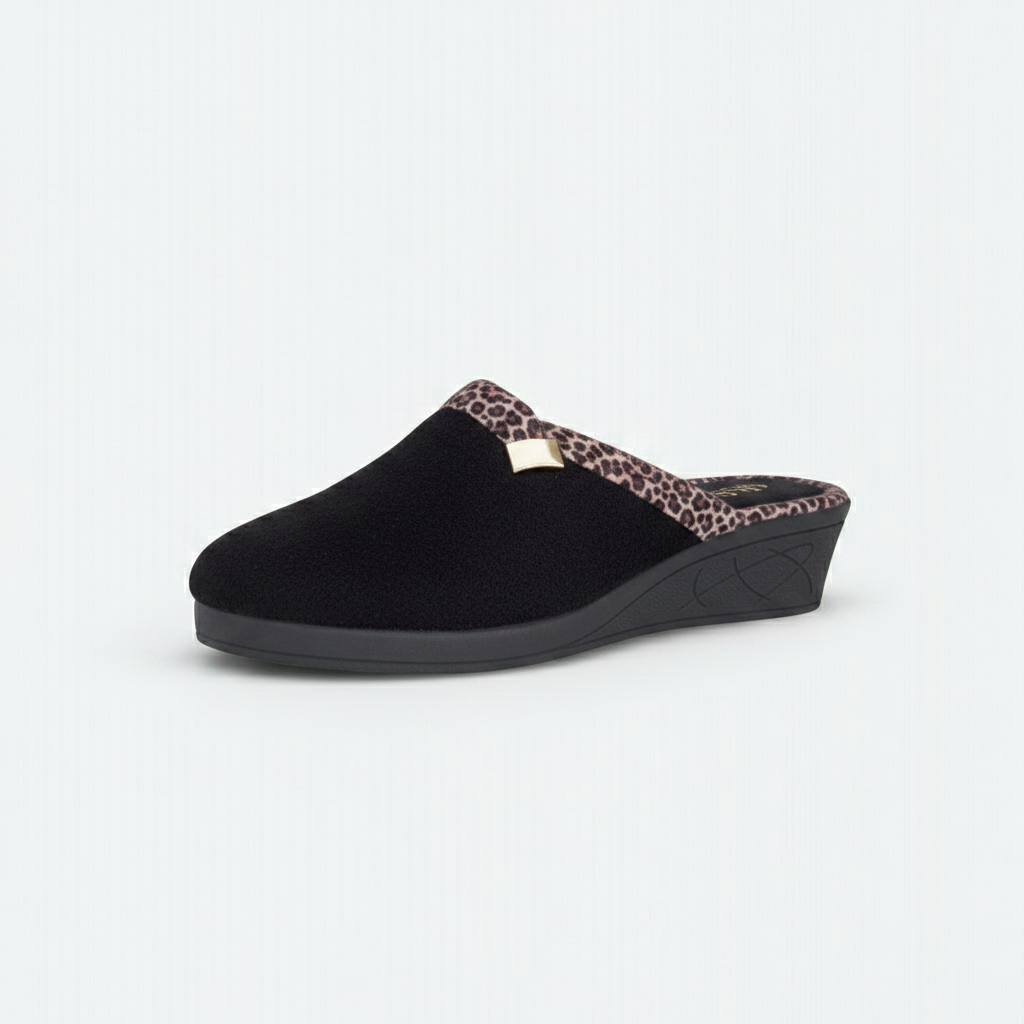 Cinzia Soft, IEA3506, Ciabatte Pantofole Donna in Velour Nero con Bordo Leopardato, Comfort