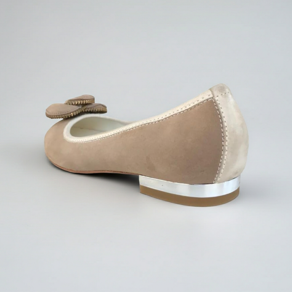 Ballerine NeroGiardini Tacco Basso camoscio Beige con riporti in Pelle