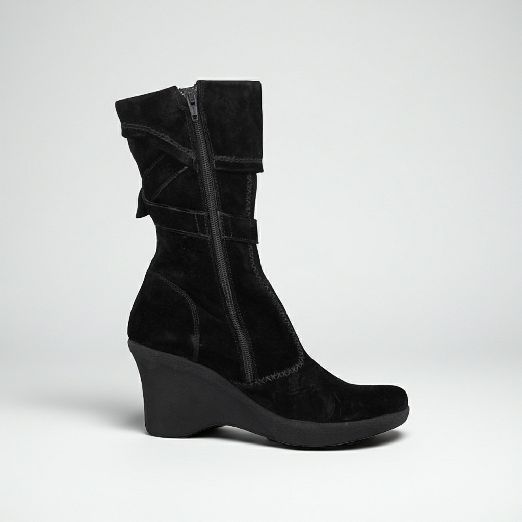 Stivaletti NeroGiardini 00102 con zeppa, zip, Vera Pelle Scamosciata, Nero - 39 EU