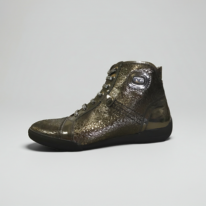 Scarpe Polacchine Donna NeroGiardini 00436 in Vera Pelle Goldrush Canna di Fucile, Effetto Lucido Specchiato Piombo, Tacco Basso, Lacci - Numero 38 (EU)