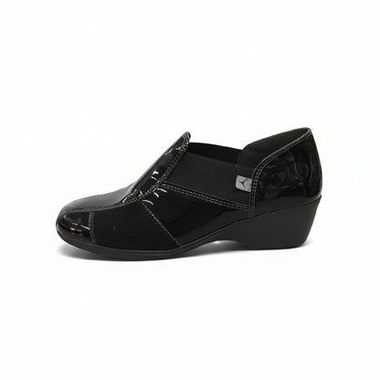 Sneakers Donna Cinzia Soft Art 651 - Zeppa 4 cm, Elastico Laterale, Vernice e Camoscio Nero