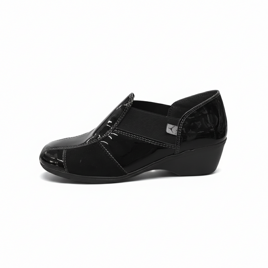 Sneakers Donna Cinzia Soft Art 651 - Zeppa 4 cm, Elastico Laterale, Vernice e Camoscio Nero