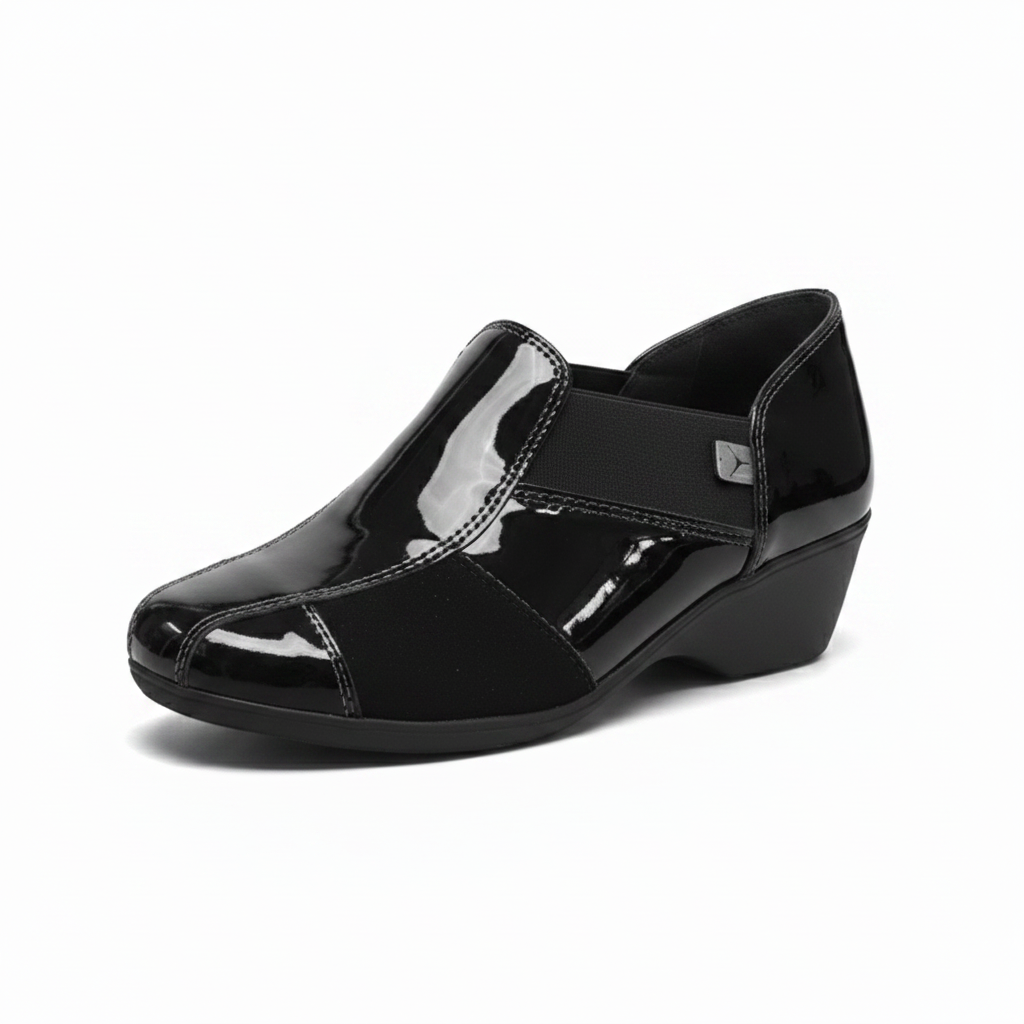 Sneakers Donna Cinzia Soft 651 - Zeppa 4 cm, Elastico Laterale, Vernice e Camoscio Nero