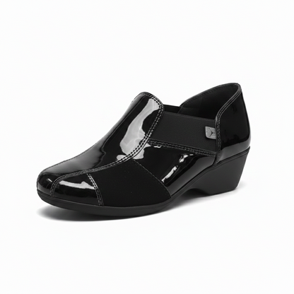 Sneakers Donna Cinzia Soft 651 - Zeppa 4 cm, Elastico Laterale, Vernice e Camoscio Nero