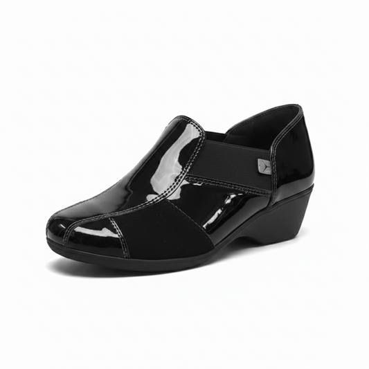 Sneakers Donna Cinzia Soft 651 - Zeppa 4 cm, Elastico Laterale, Vernice e Camoscio Nero