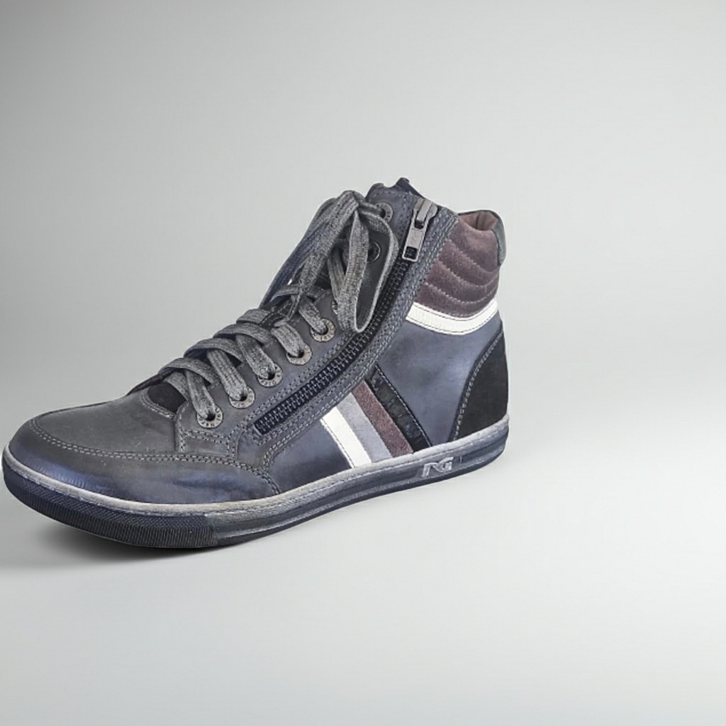 Sneaker alla caviglia NeroGiardini A106480D con Lacci e Zip Laterale, Vera Pelle Antracite