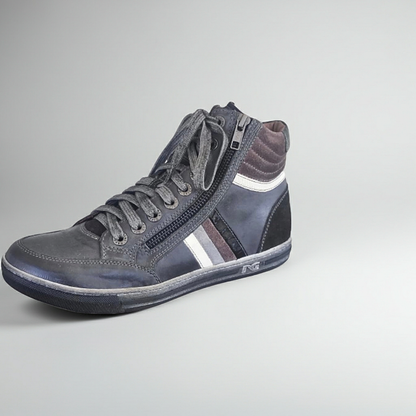 Sneaker alla caviglia NeroGiardini A106480D con Lacci e Zip Laterale, Vera Pelle Antracite