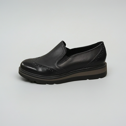 Mocassini Donna Cinzia Soft 25604 Vera Pelle, Nero, Elastici Laterali, Stile Inglese