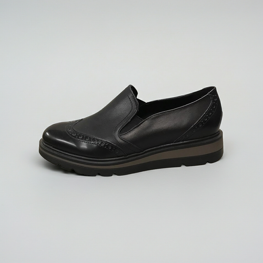 Mocassini Donna Cinzia Soft 25604 Vera Pelle, Nero, Elastici Laterali, Stile Inglese