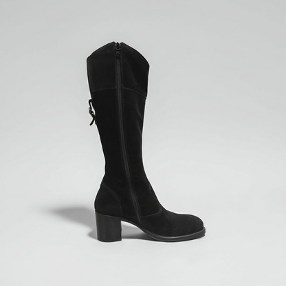 Stivali con tacco a blocco NeroGiardini A005431D Vera Pelle Scamosciata, Cerniera Zip - Colore Nero