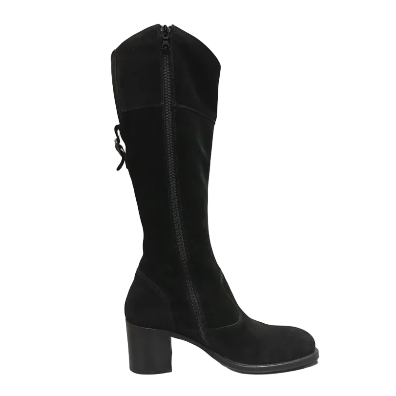 Stivali con tacco a blocco NeroGiardini A005431D Vera Pelle Scamosciata, Cerniera Zip - Colore Nero
