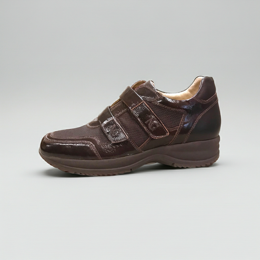 Sneakers Donna NeroGiardini 00117 Marrone Testa di Moro, Vera Pelle con Inserti in Tessuto Impermeabile e Chiusura con Doppio Strappo