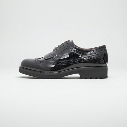 Scarpe Inglesine Stringate Donna NeroGiardini A616024D - Stile Oxford, Tacco Basso, Vernice Nero