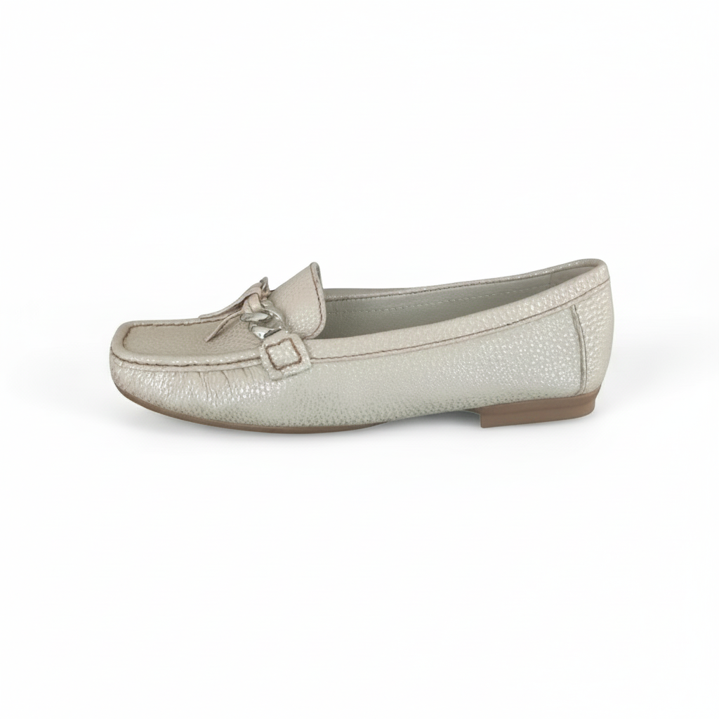 Mocassini Donna Comfort Vera Pelle Beige Platinato
