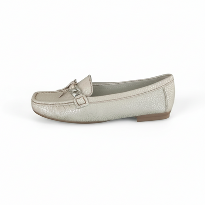 Mocassini Donna Comfort Vera Pelle Beige Platinato